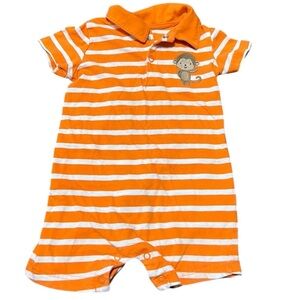 Child of Mine by Carters Romper Orange and White Stripes 12 Mos